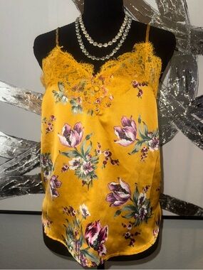 Abercrombie & Fitch Mustard Yellow Floral Lace Cami